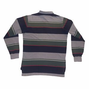 Polo Ralph Lauren Rugby Shirt Gray Blue Stripe Long Sleeve Classic Pony Logo